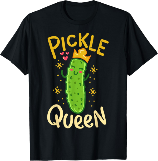 Black Women's Pickle Queen Vegan Funny Cucumber Vegetable T-... - Image 2